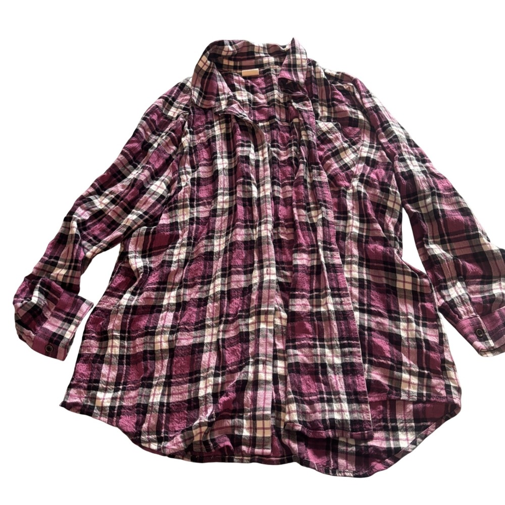 Good Hart Womens Large Purple Plaid Button Down Long Sleeve Flannel Shirt Top